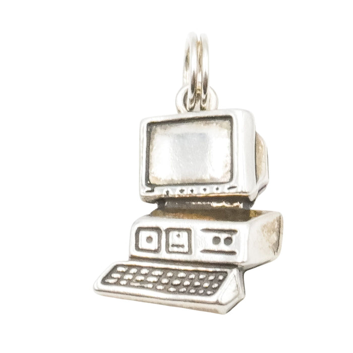 Charmworks Sterling Silver Computer Charm – Vintage Tech & Programmer Symbol