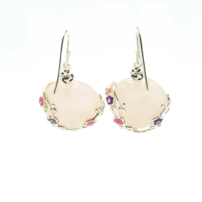 Chateau D'Argent Rose Quartz & Enamel Sterling Silver Drop Earrings