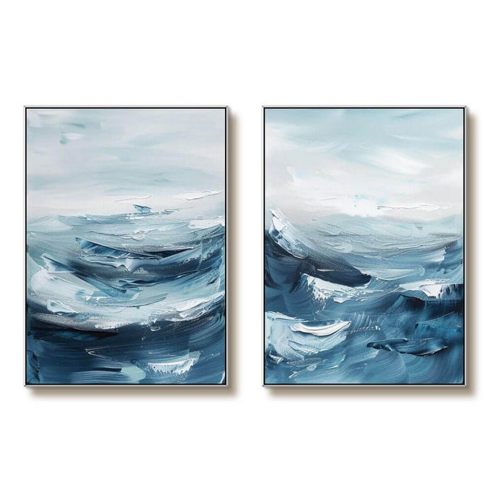 Original Abstract Canvas Art Set of 2 - Choppy Waters I - Hues Art Lab