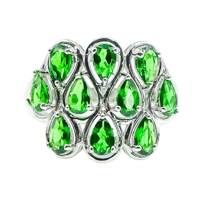 Chrome Diopside Cluster Ring Sterling Silver Size 7.25