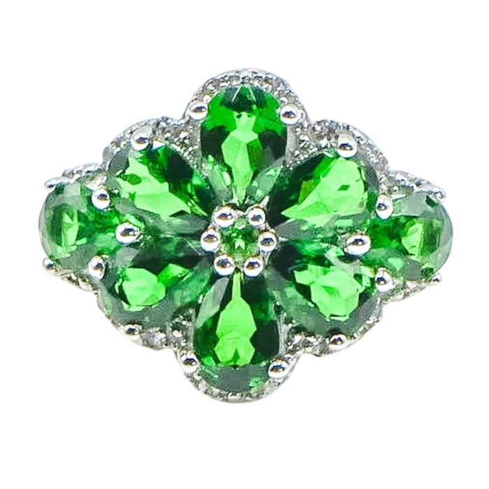 Chrome Diopside Diamond Floral Ring Sterling Silver Size 7