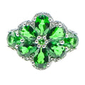 Chrome Diopside Diamond Floral Ring Sterling Silver Size 7