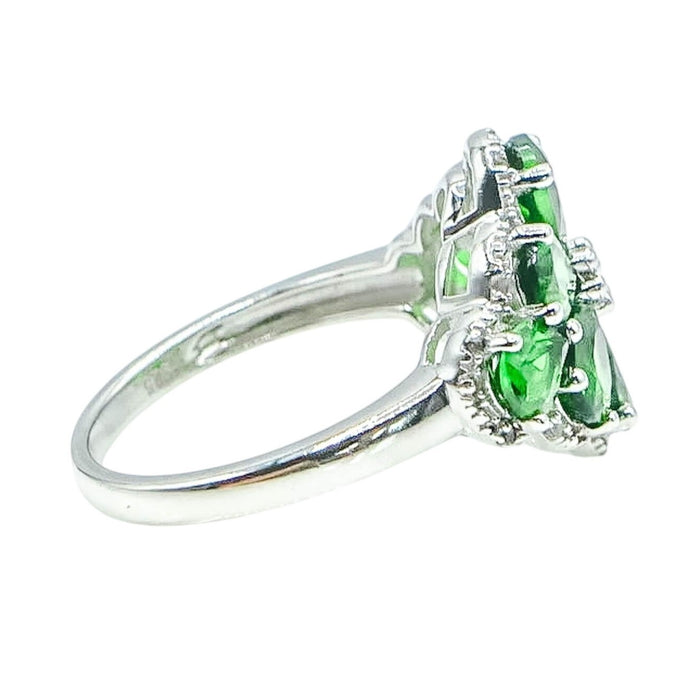 Chrome Diopside Diamond Floral Ring Sterling Silver Size 7