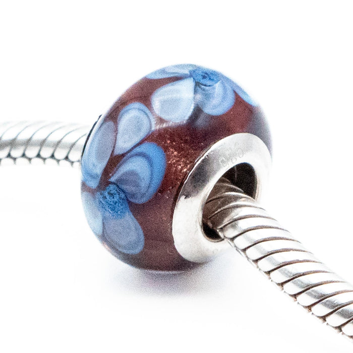 Chrysalis Lavender Flower Purple Murano Glass Charm With Sterling Silver Core