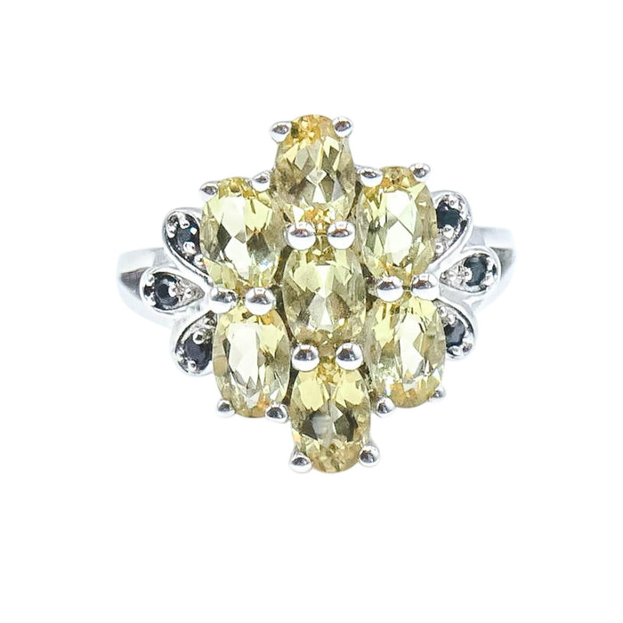 Citrine Onyx Sterling Silver Cluster Ring Size 7 Statement
