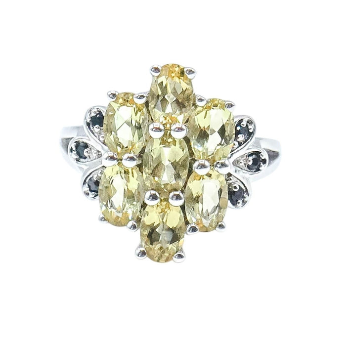 Citrine Onyx Sterling Silver Cluster Ring Size 7 Statement