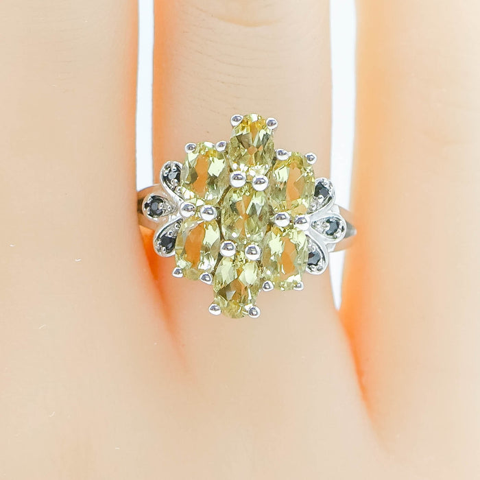 Citrine Onyx Sterling Silver Cluster Ring Size 7 Statement