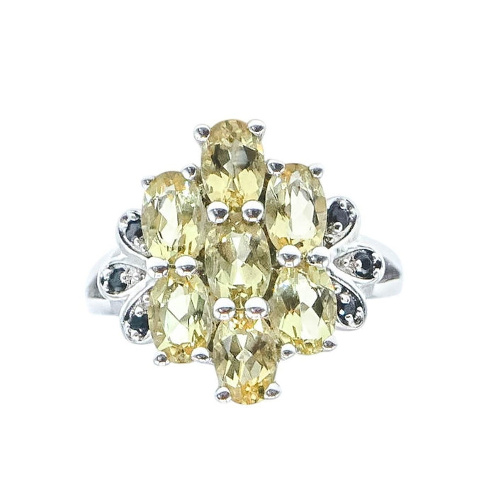 Citrine Onyx Sterling Silver Cluster Ring Size 7 Statement