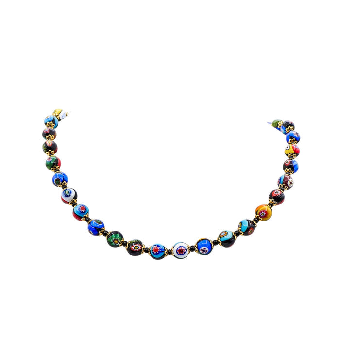 Colorful Millefiori Beaded Necklace With Gold-Plated Clasp 18 Inches