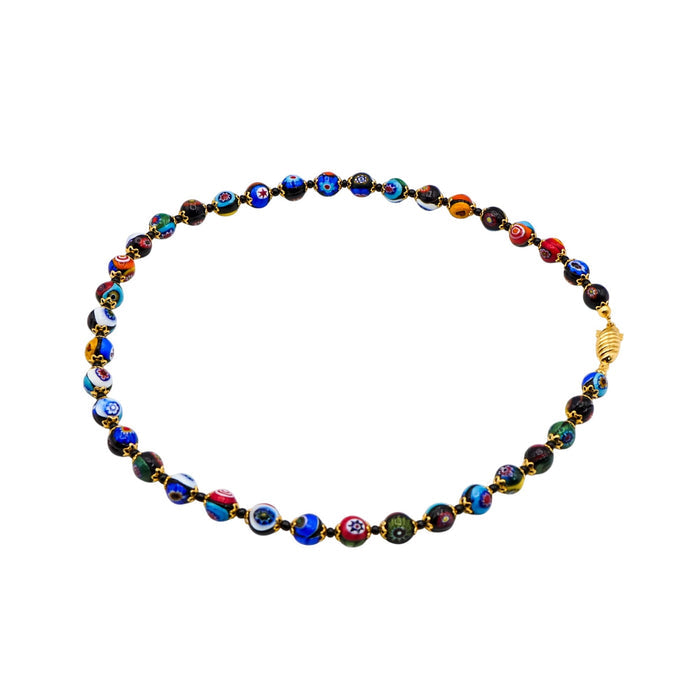 Colorful Millefiori Beaded Necklace With Gold-Plated Clasp 18 Inches