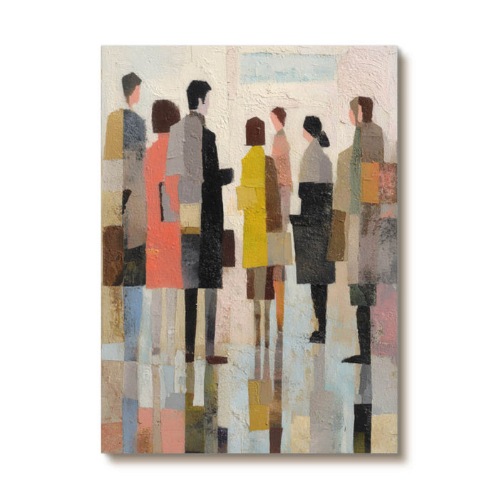 Colorful Platform city crowd wall art with bright abstract figures