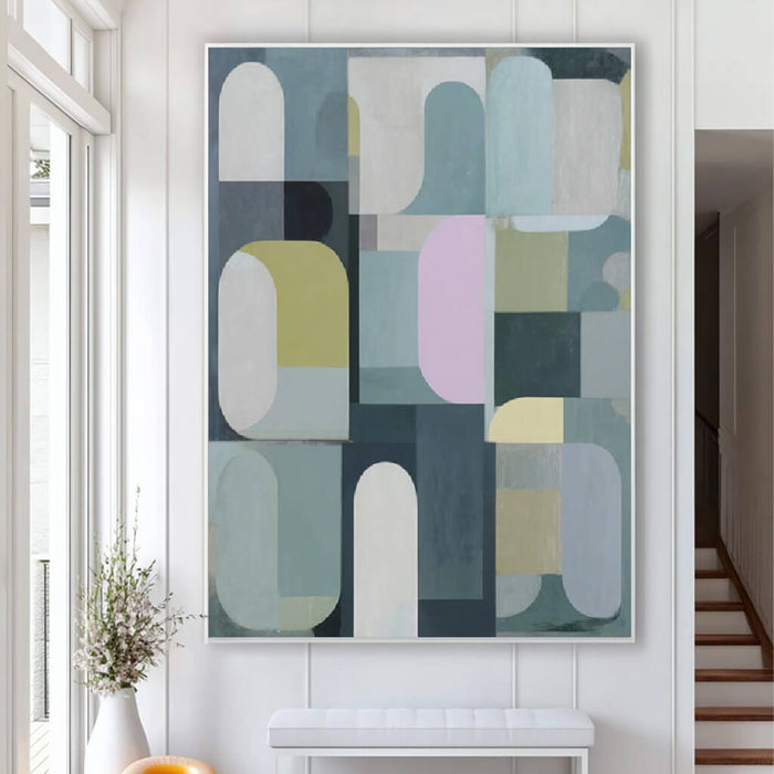 Cool Tone Puzzle large Scandinavian style color block wall art by Hues Art Lab