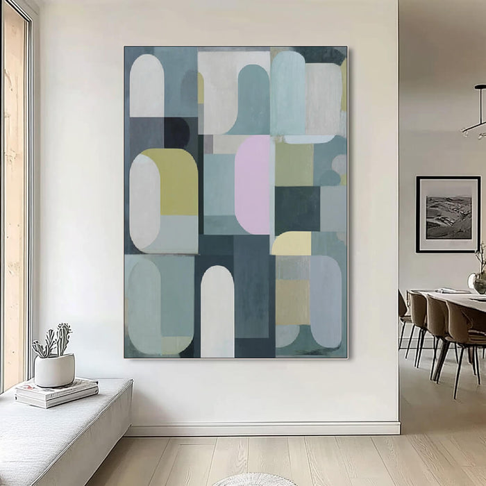Cool Tone Puzzle large color block wall art for contemporary home decor