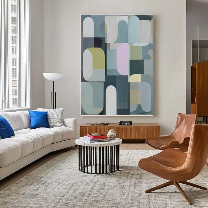 Cool Tone Puzzle modern abstract painting with puzzle-like color structure