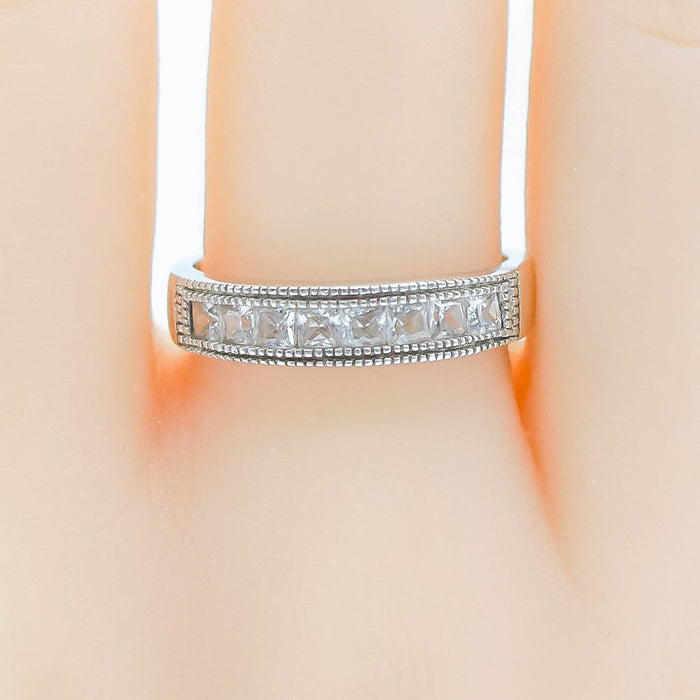Cubic Zirconia Half Eternity Band Size 8 1/2 in Sterling Silver