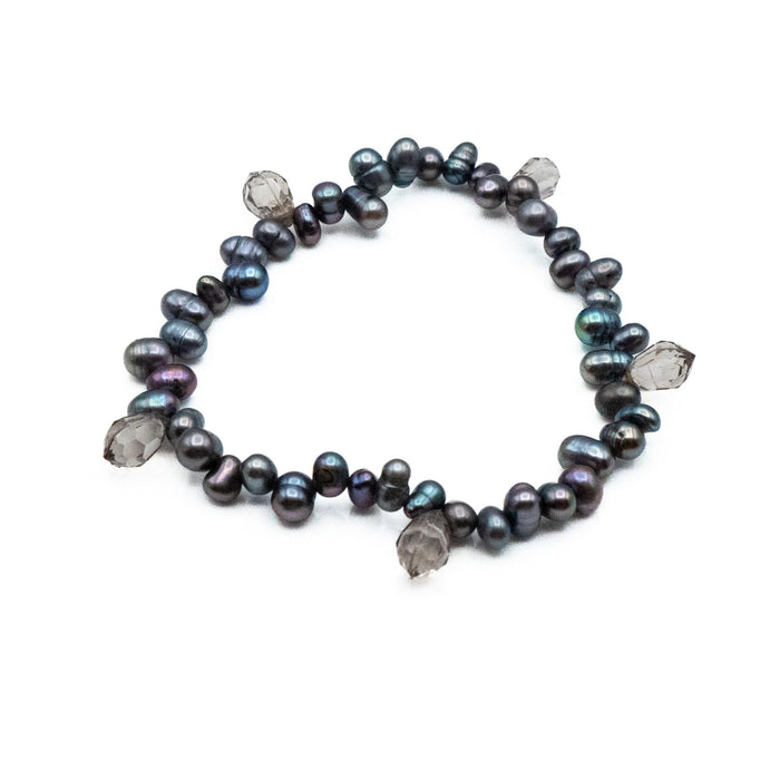 Cultured Baroque Freshwater Peacock Pearl And Crystals 7-Inch Stretch Bracelet