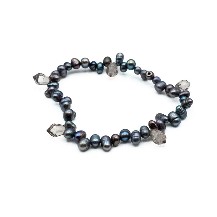 Cultured Baroque Freshwater Peacock Pearl And Crystals 7-Inch Stretch Bracelet