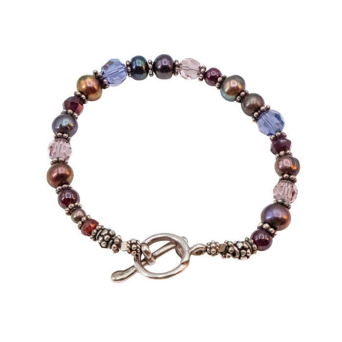 Cultured Baroque Freshwater Pearl Sterling Silver Garnet Beaded Bracelet