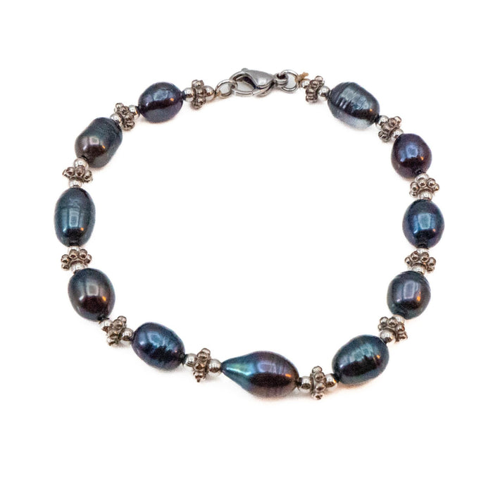 Cultured Black Baroque Freshwater Pearl Beaded Bracelet 8.5 Inches