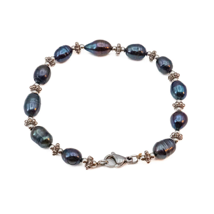 Cultured Black Baroque Freshwater Pearl Beaded Bracelet 8.5 Inches