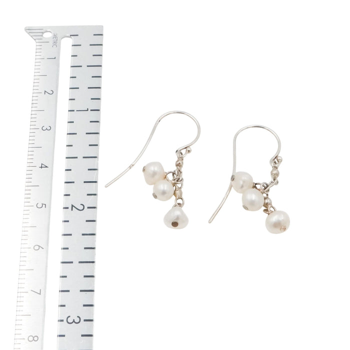 Cultured Pearl Dangle Earrings Sterling Silver Drop 1.25”