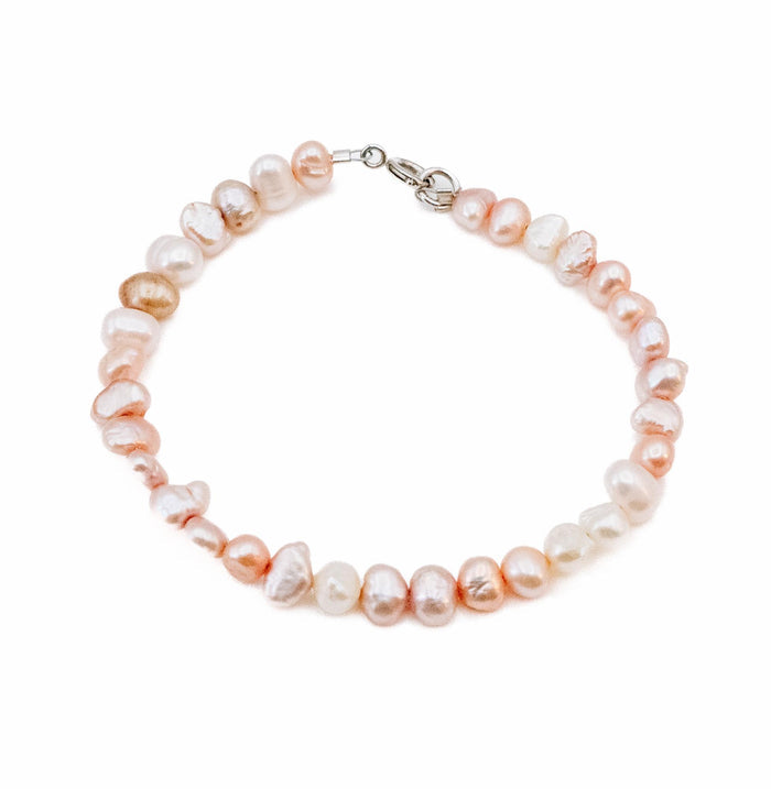Cultured Pink & White Mini Baroque Freshwater Pearl Bracelet 7.5 Inches