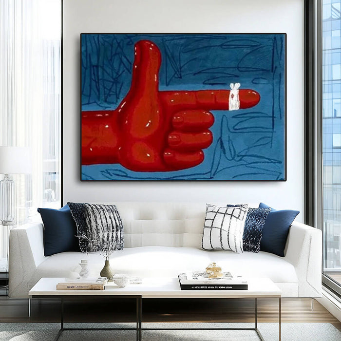 Dangerous Game modern abstract red oil painting by Hues Art Lab