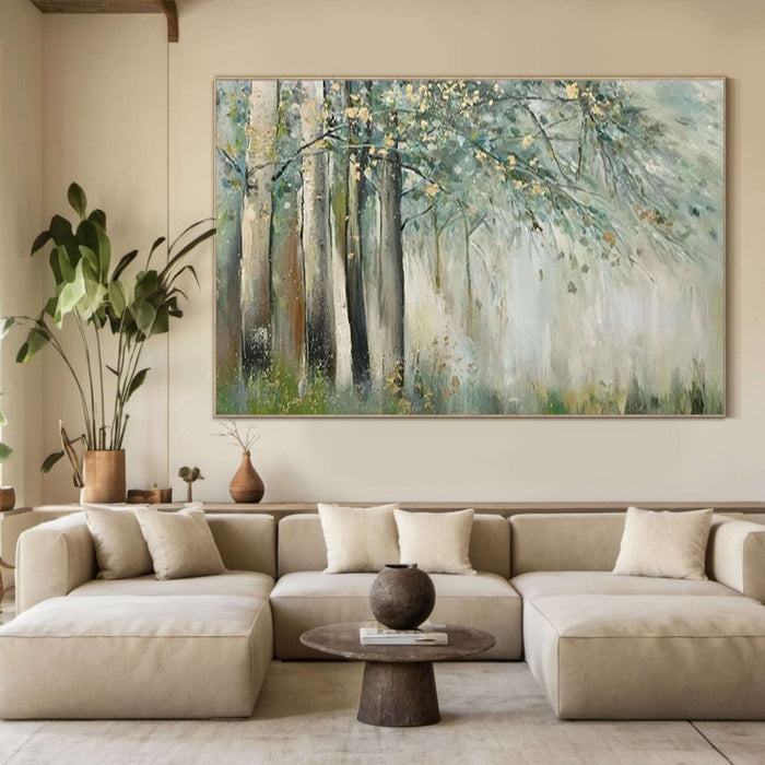 Serene Landscape Artwork for Living Room - Hand-Painted Forest Scene - Dappled Light - Hues Art Lab