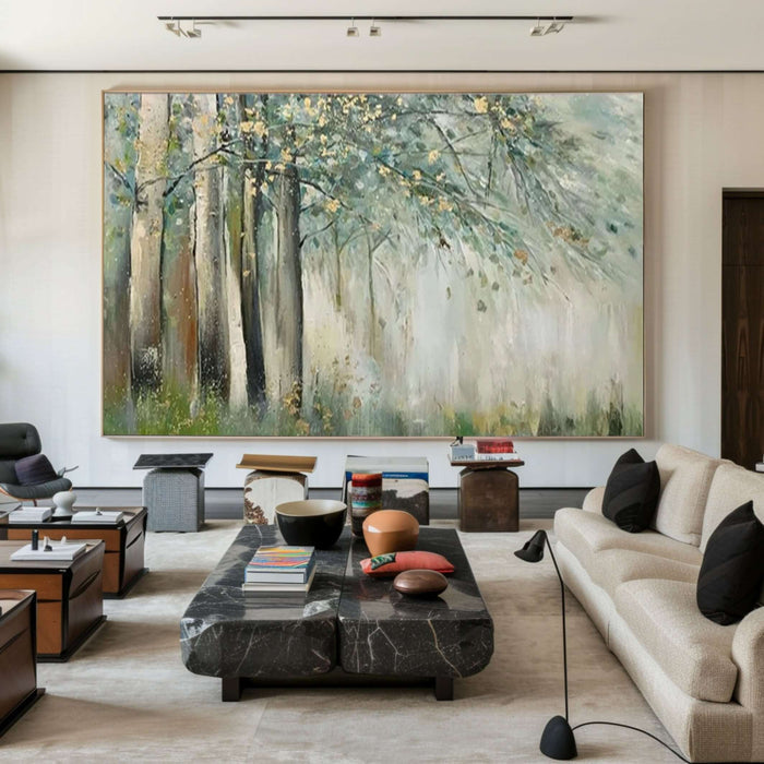 Serene Landscape Artwork for Living Room - Hand-Painted Forest Scene - Dappled Light - Hues Art Lab