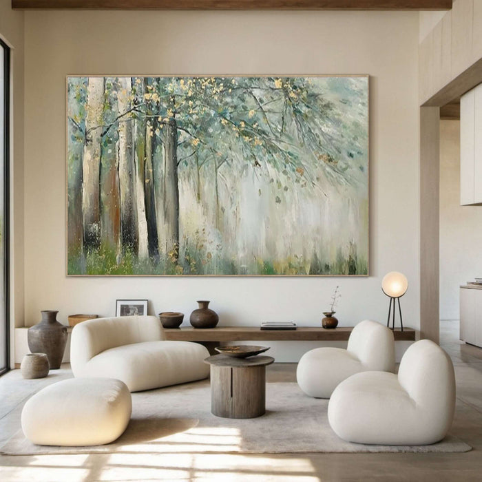 Serene Landscape Artwork for Living Room - Hand-Painted Forest Scene - Dappled Light - Hues Art Lab