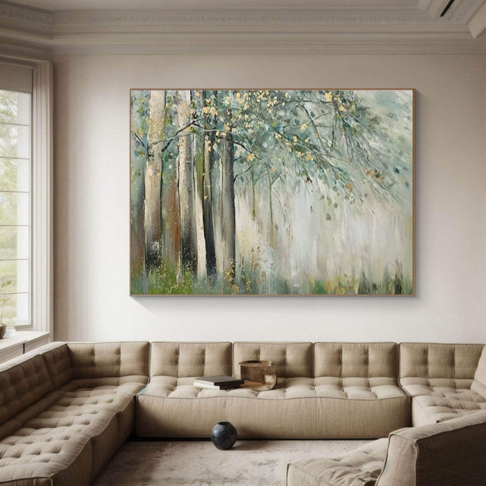 Serene Landscape Artwork for Living Room - Hand-Painted Forest Scene - Dappled Light - Hues Art Lab