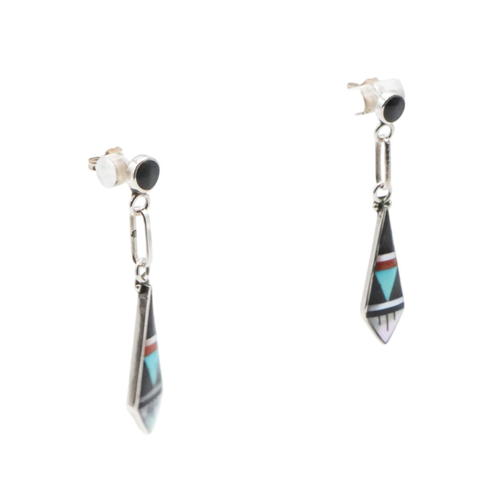 Delberta Boone Zuni Native American Turquoise Inlay Sterling Silver Dangle Earrings