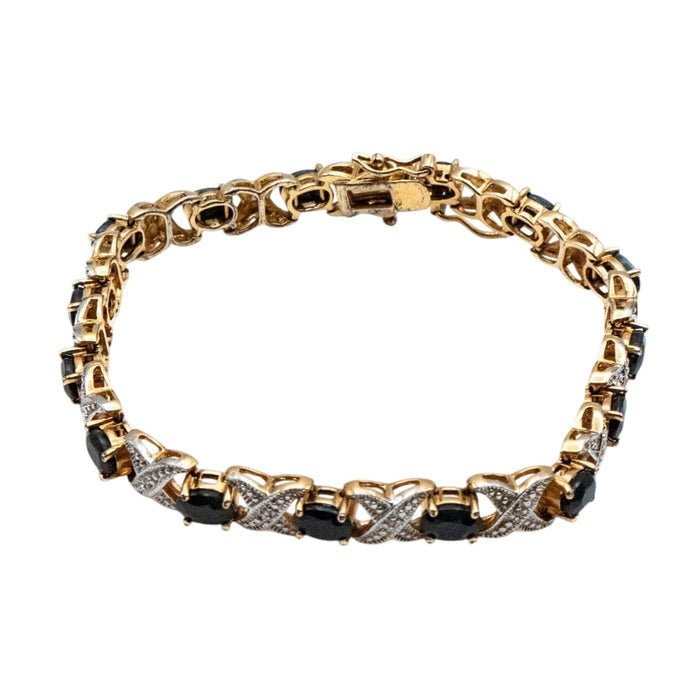 Diamond & Sapphire X’s and O’s Bracelet – Gold Plated Sterling Silver 7.5 Inch Tennis Bracelet