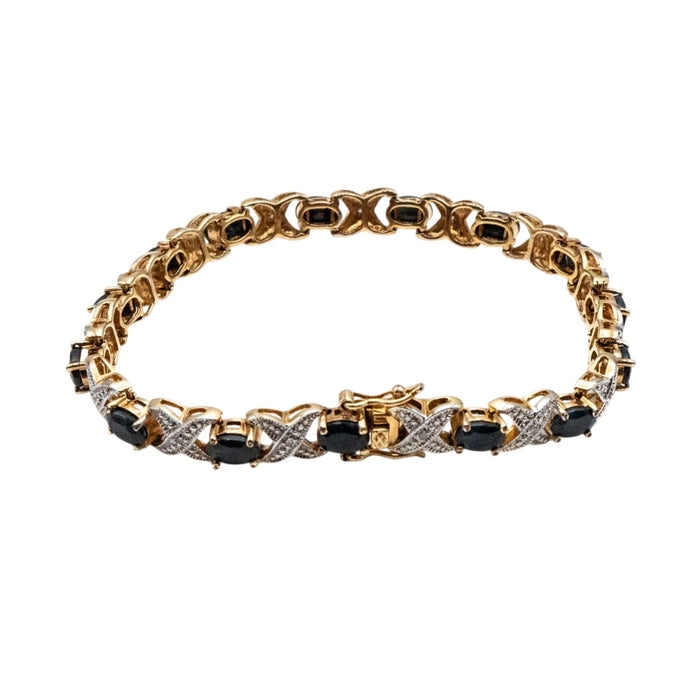 Diamond & Sapphire X’s and O’s Bracelet – Gold Plated Sterling Silver 7.5 Inch Tennis Bracelet