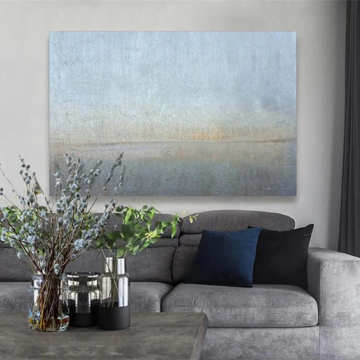 Large Modern Abstract Landscape Art - Subtle Earth Tones in Blue and Beige for Serene Home Decor - Distant Vistas - Hues Art Lab