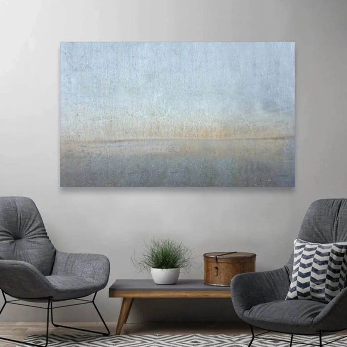 Large Modern Abstract Landscape Art - Subtle Earth Tones in Blue and Beige for Serene Home Decor - Distant Vistas - Hues Art Lab