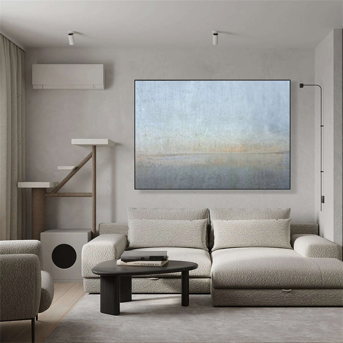 Large Modern Abstract Landscape Art - Subtle Earth Tones in Blue and Beige for Serene Home Decor - Distant Vistas - Hues Art Lab