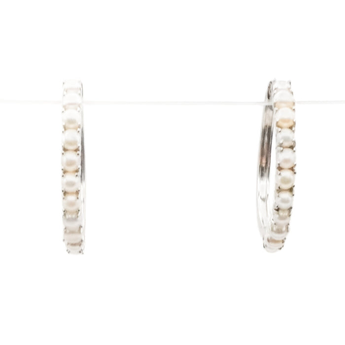 D’Joy Freshwater Pearl Sterling Silver Hoop Earrings 1.25 Inches