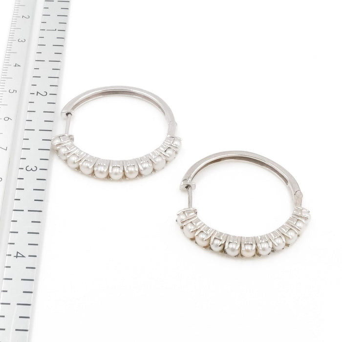 D’Joy Freshwater Pearl Sterling Silver Hoop Earrings 1.25 Inches