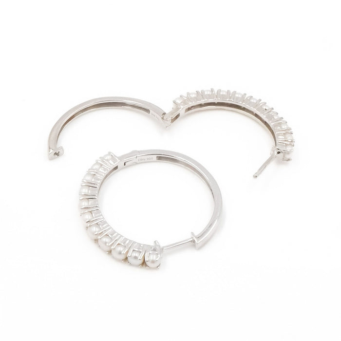 D’Joy Freshwater Pearl Sterling Silver Hoop Earrings 1.25 Inches