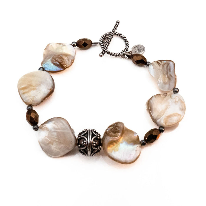 Donna Dressler Mother of Pearl Sterling Silver Toggle Bracelet 8 Inches