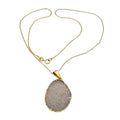 Druzy Agate Yellow Gold Plated Pendant And Sterling Silver Necklace