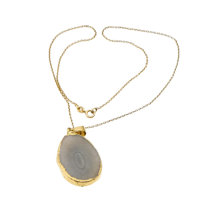 Druzy Agate Yellow Gold Plated Pendant And Sterling Silver Necklace