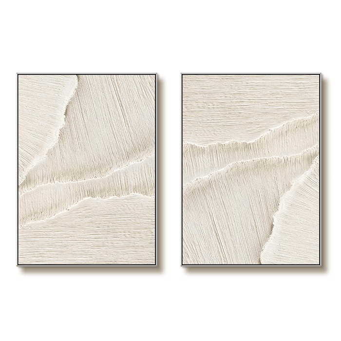 Minimalist White Textured Wall Art Set of 2 - Abstract Canvas Decor with Subtle Earthy Brush Forms - Drywave - Hues Art Lab
