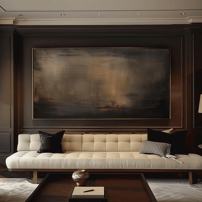 Minimalist Abstract Wall Art in Brown and Black - Handmade Canvas Painting - Dust of Dusk - Hues Art Lab