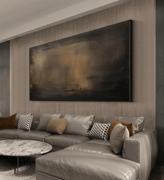 Minimalist Abstract Wall Art in Brown and Black - Handmade Canvas Painting - Dust of Dusk - Hues Art Lab