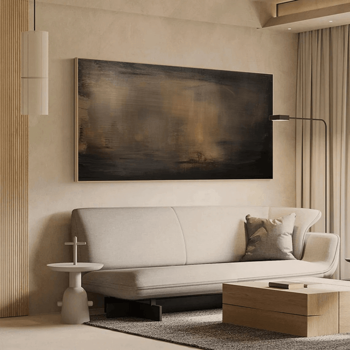 Minimalist Abstract Wall Art in Brown and Black - Handmade Canvas Painting - Dust of Dusk - Hues Art Lab