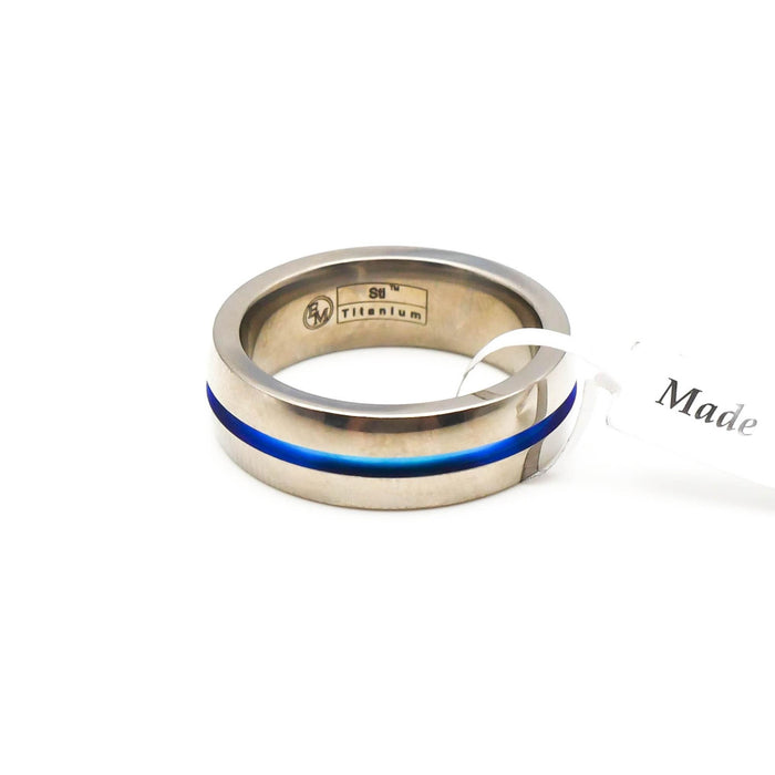 Edward Mirell Women's Titanium Wedding Band Ring With Blue Accents Size 7.5