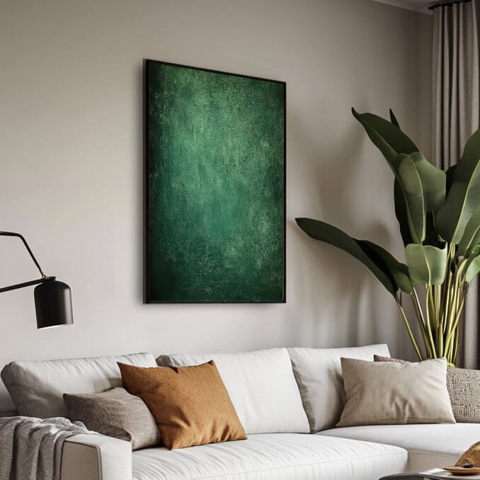 Emerald Wilderness II dark green textured abstract painting with organic lines