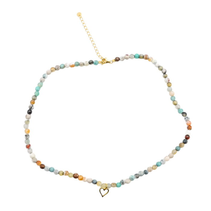 Essential Ritual Amazonite Beaded Heart Necklace Dainty Gemstone Layering Jewelry